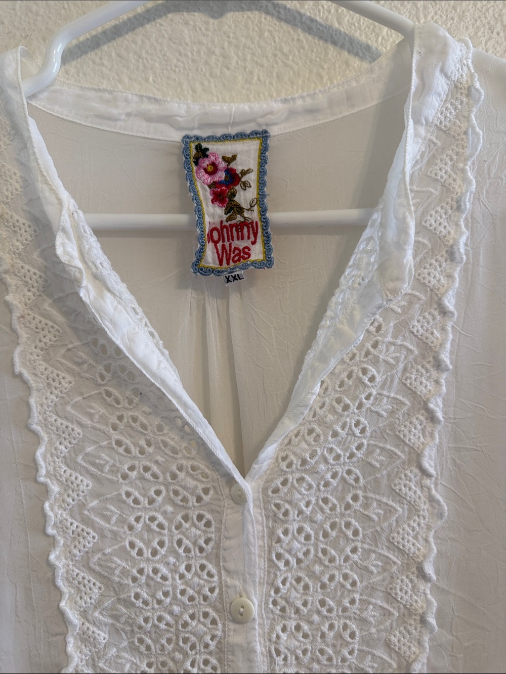 Johnny Was Womens White Lace Embroidered Eyelet Long Sleeve Tunic Top Size XXL - Picture 3 of 4